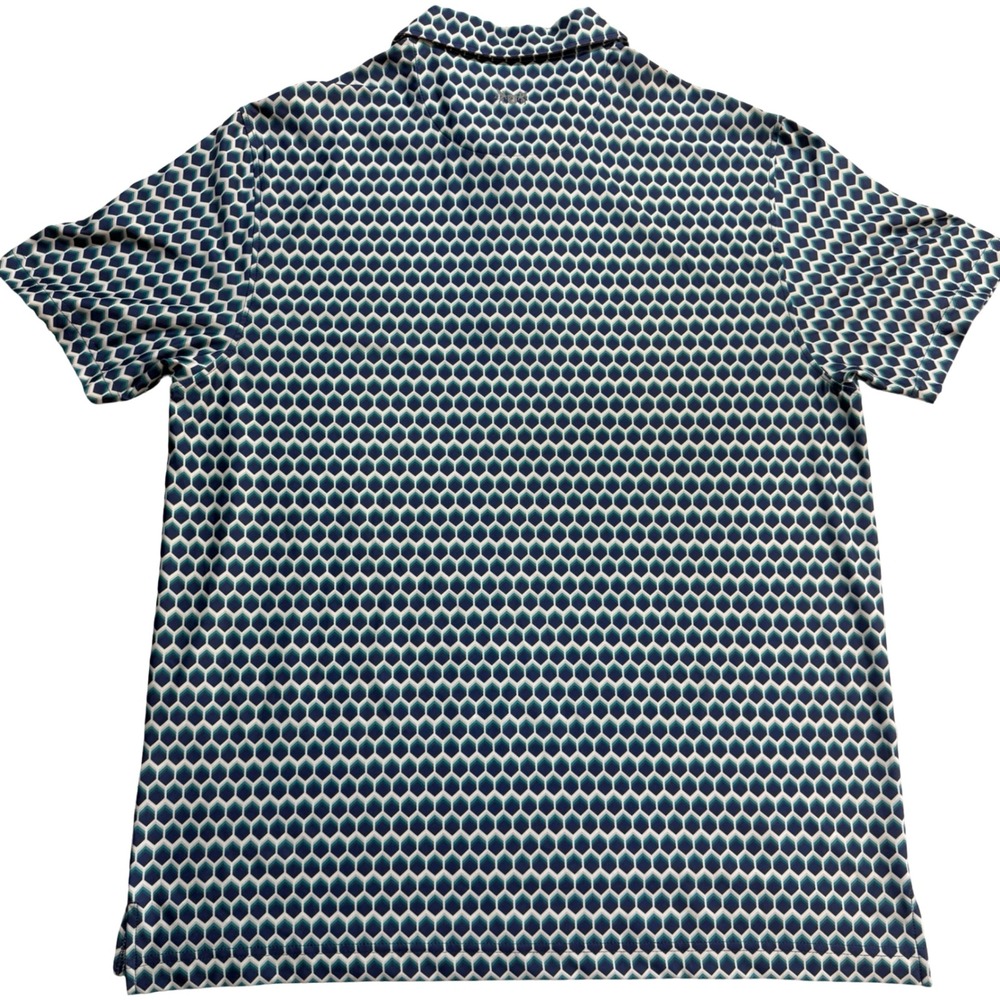 Hickey Freeman Golf Polo Mens Large Blue Geometric Honeycomb Excellent Stretch - Picture 3 of 10